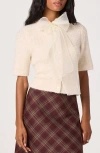 Astr The Label Organza Bow Mixed Media Sweater In White