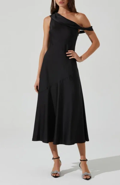 Astr The Label Orissa One-shoulder Satin Midi Dress In Black