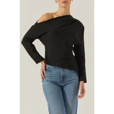 Astr The Label Orlia One-shoulder Woven Top In Black