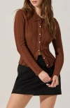 Astr The Label Ottilie Pointelle Stitch Cotton Cardigan In Brown