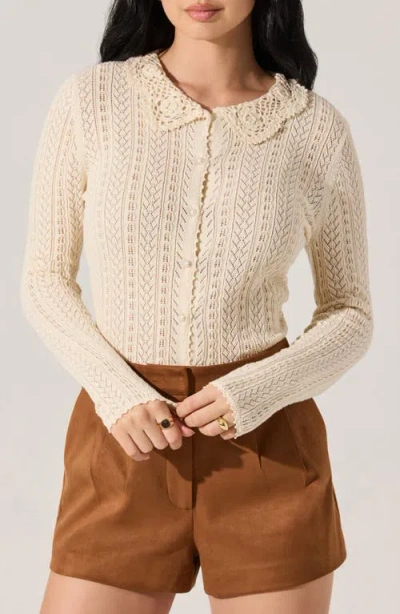 Astr The Label Ottilie Pointelle Stitch Cotton Cardigan In White