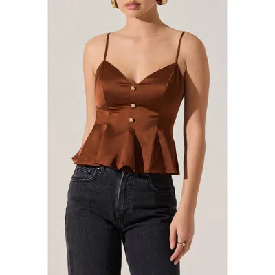 Astr The Label Paislee Satin Peplum Top In Brown