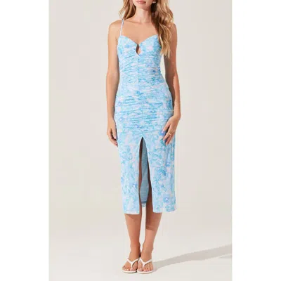 Astr The Label Palmero Floral Print Ruched Sleeveless Maxi Dress In Blue Multi Floral