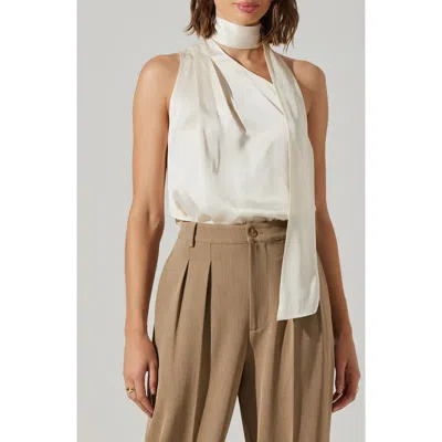 Astr The Label Partia Tie Neck One-shoulder Satin Top In Cream