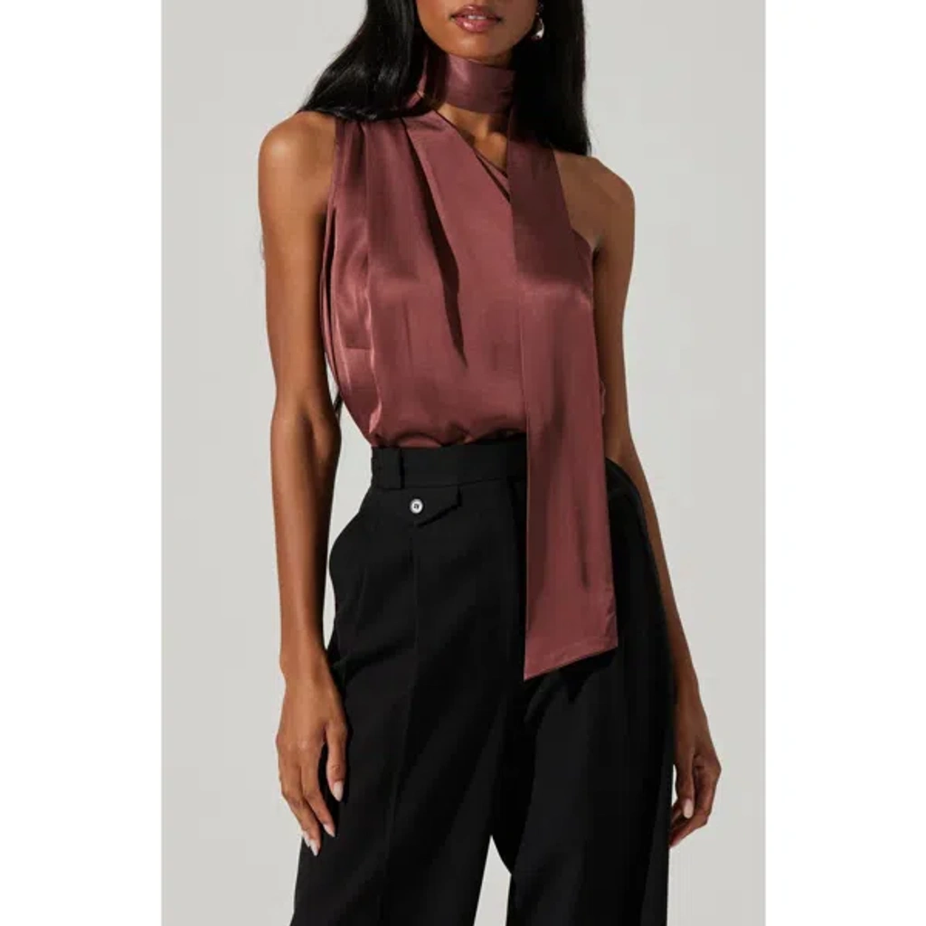 Astr The Label Partia Tie Neck One-shoulder Satin Top In