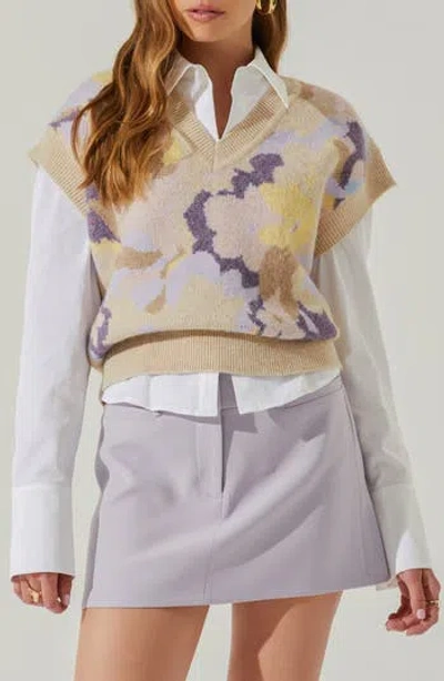 Astr The Label Petal Sweater Vest In Taupe Purple Floral