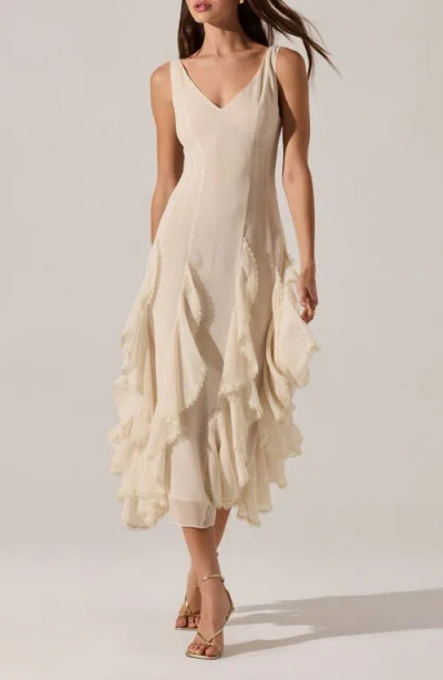 Astr The Label Philomene Ruffle Detail Midi Dress In Neutral