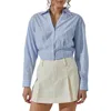 Astr Pinstripe Cotton Crop Button-up Shirt In Light Blue Stripe