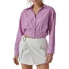 Astr The Label Pinstripe Cotton Crop Button-up Shirt In Pink Stripe