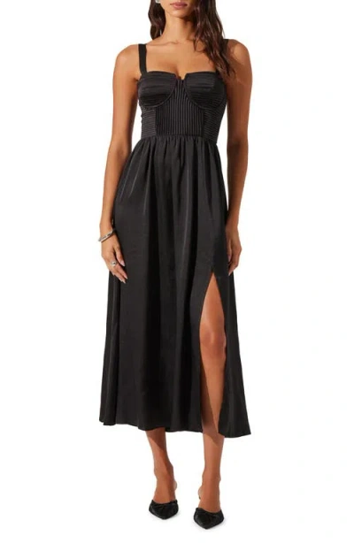 Astr The Label Pleated Bustier Midi Dress In Black