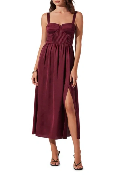 Astr The Label Pleated Bustier Midi Dress In Wine