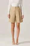 Astr The Label Pleated Cotton Blend Walking Shorts In Tan