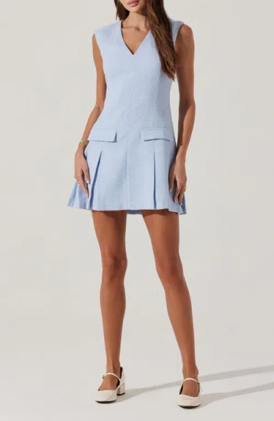 Astr The Label Pleated Tweed Minidress In Sky Blue