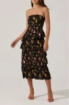Astr The Label Plissé Asymmetric Tiered Ruffle Strapless Midi Dress