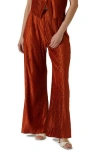 Astr The Label Plissé Wide Leg Pants In Rust