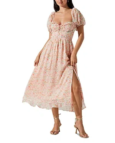 Astr The Label Pompeo Puff Sleeve Midi Dress In Pink Cream Floral