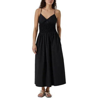 Astr The Label Popcorn Waist Cotton Midi Dress In Black
