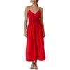 Astr The Label Popcorn Waist Cotton Midi Dress In Cherry Red