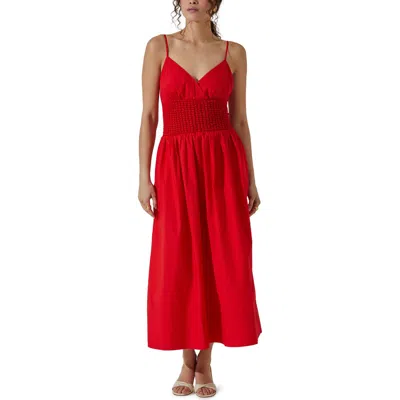 Astr The Label Popcorn Waist Cotton Midi Dress In Cherry Red