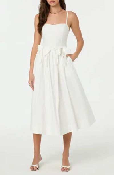 Astr The Label Poplin Bow Detail Midi Dress In Off White
