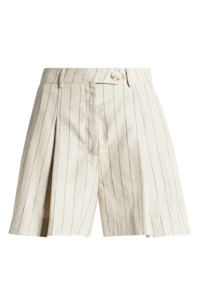 Astr The Label Preston Pinstripe Linen Shorts In Black