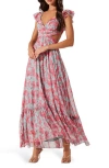 Astr The Label Primrose Cutout Detail Maxi Dress In Pink Aqua Floral