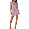 Astr The Label Print Puff Sleeve Tie Front Dress In Purple Pink Floral