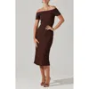 Astr The Label Promise Off The Shoulder Short Sleeve Midi Dress In Brown