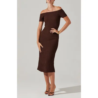 Astr The Label Promise Off The Shoulder Short Sleeve Midi Dress In Brown