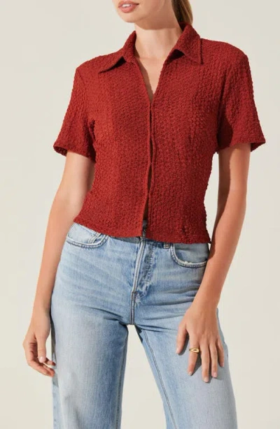 Astr The Label Puckered Short Sleeve Top In Rust