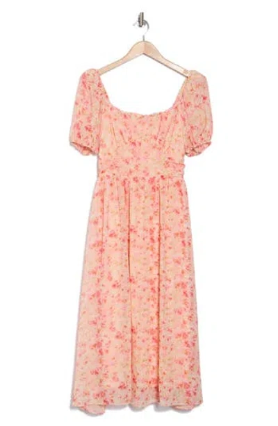 Astr The Label Puff Sleeve Chiffon Dress In Red Pink Floral