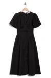 Astr The Label Puff Sleeve Fit & Flare Midi Dress In Black