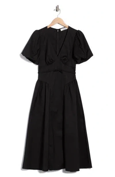 Astr The Label Puff Sleeve Fit & Flare Midi Dress In Black