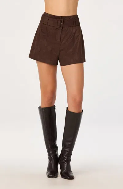 Astr The Label Rain High Waist Belted Shorts In Espresso