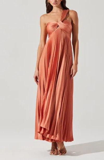 Astr The Label Rasya Pleated One-shoulder Maxi Dress In Animal Print