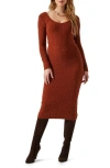 Astr Regina Cutout Long Sleeve Midi Sweater Dress In Rust