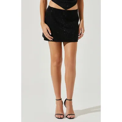 Astr The Label Remi Rhinestone Miniskirt In Black