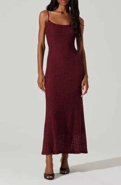 Astr The Label Renaisse Open Stitch Cotton Blend Dress In Burgundy