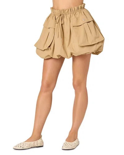 Astr The Label Rey Bubble Hem Drawstring Cotton Miniskirt In Brown