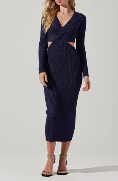 Astr The Label Riya Long Sleeve Sweater Dress In Blue