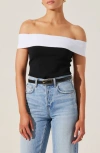 Astr The Label Rochelle Off The Shoulder Sweater In Black White