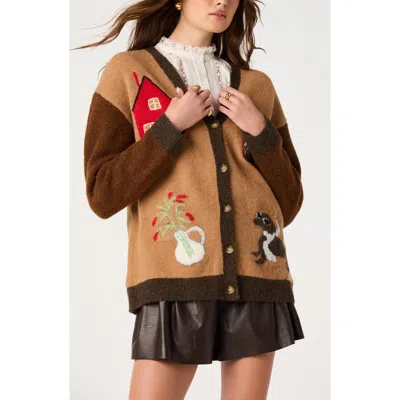Astr The Label Rosalinda Intarsia Cardigan In Camel Brown