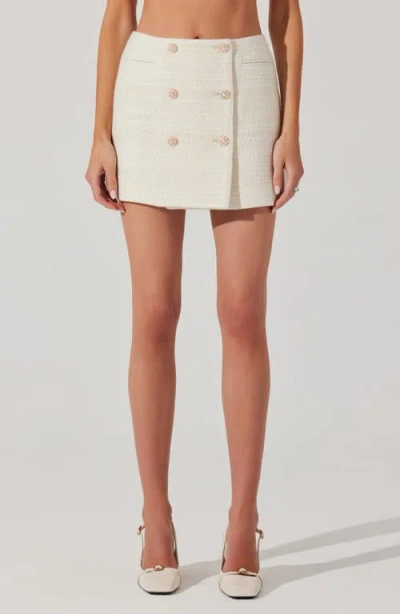 Astr The Label Rosario Wool Blend Tweed Wrap Miniskirt In Cream