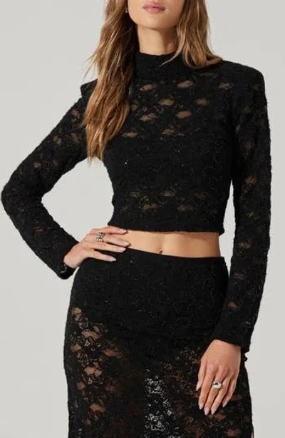 Astr The Label Roux Sequin Embellished Long Sleeve Crop Top In Black