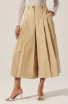 Astr The Label Rowen Pleated Cotton Culottes In Khaki