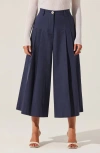 Astr The Label Rowen Pleated Cotton Culottes In Navy