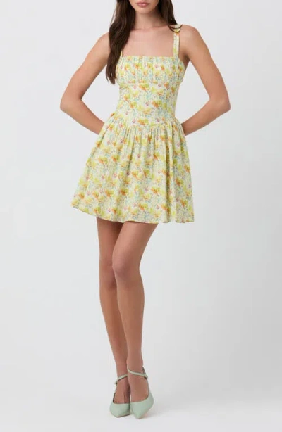 Astr The Label Ruched Bodice Cotton Dress In Yellow