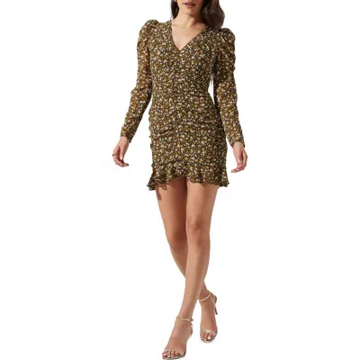 Astr The Label Ruched Center Long Sleeve Minidress In Multi
