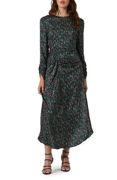Astr The Label Ruched Long Sleeve Midi Dress In Green