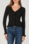 Astr The Label Ruffle Hem Button-up Cardigan In Black